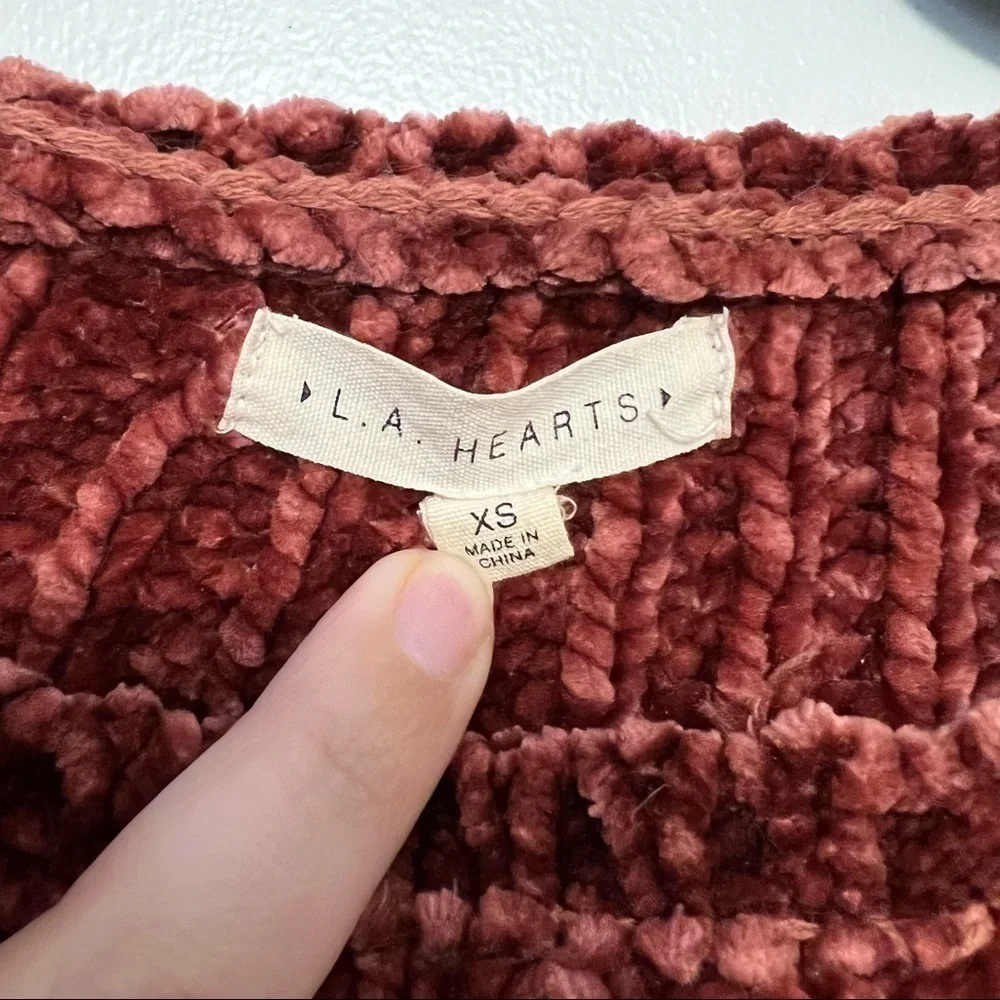 L.A. Hearts Maroon & Cream Fuzzy Sweater